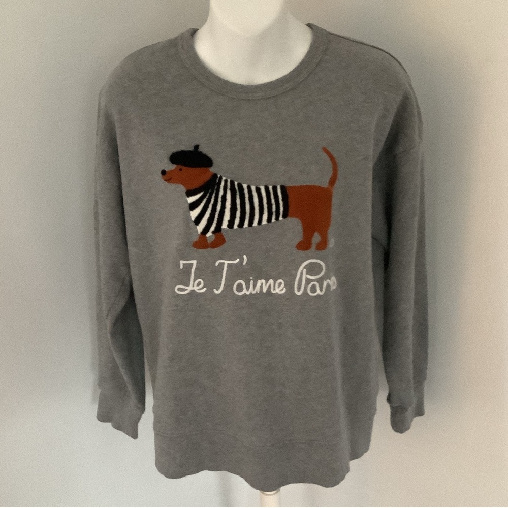 Chocoolate Gray Crewneck “I Love Paris” Dachsund Sweatshirt Sz. S